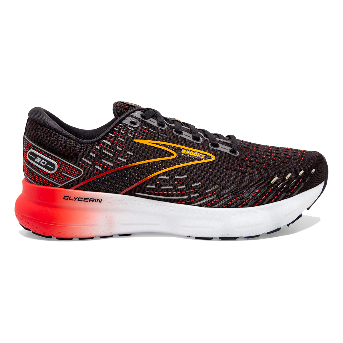 Brooks Glycerin 20 - Black - Blackened Pearl - Fiery Red
