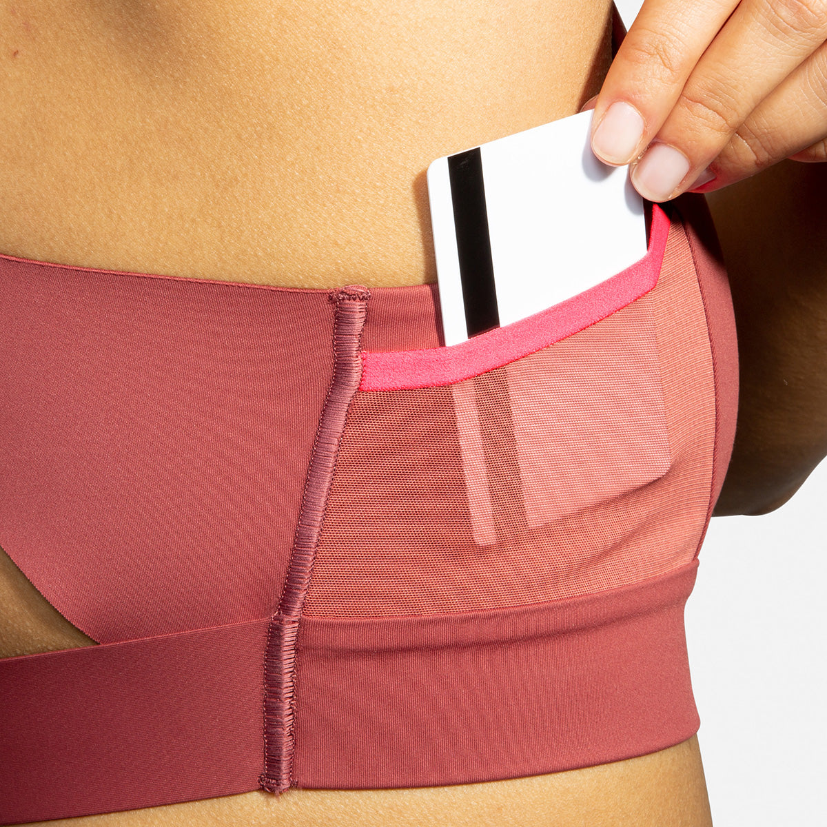 Brooks Drive 3 Pocket Run Bra - Terracotta - Fluoro Pink