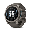 Garmin Fenix 9 sport watch in Titanium with Pebble Gray Band, angled front view