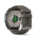 Garmin Fenix 9 sport watch in Titanium with Pebble Gray Band, rear sensor view