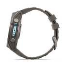 Garmin Fenix 9 sport watch in Titanium with Pebble Gray Band, side view 2
