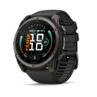 Garmin fēnix 9 smartwatch in Carbon Gray DLC Titanium with Black Band, angled front view