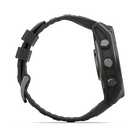 Garmin fēnix 9 smartwatch in Carbon Gray DLC Titanium with Black Band, right side view