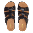 Clarks Kitly Slide women's sandals in Black Leather, top view