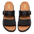 Clarks Arwell Step women's sandal in Black Leather, top view