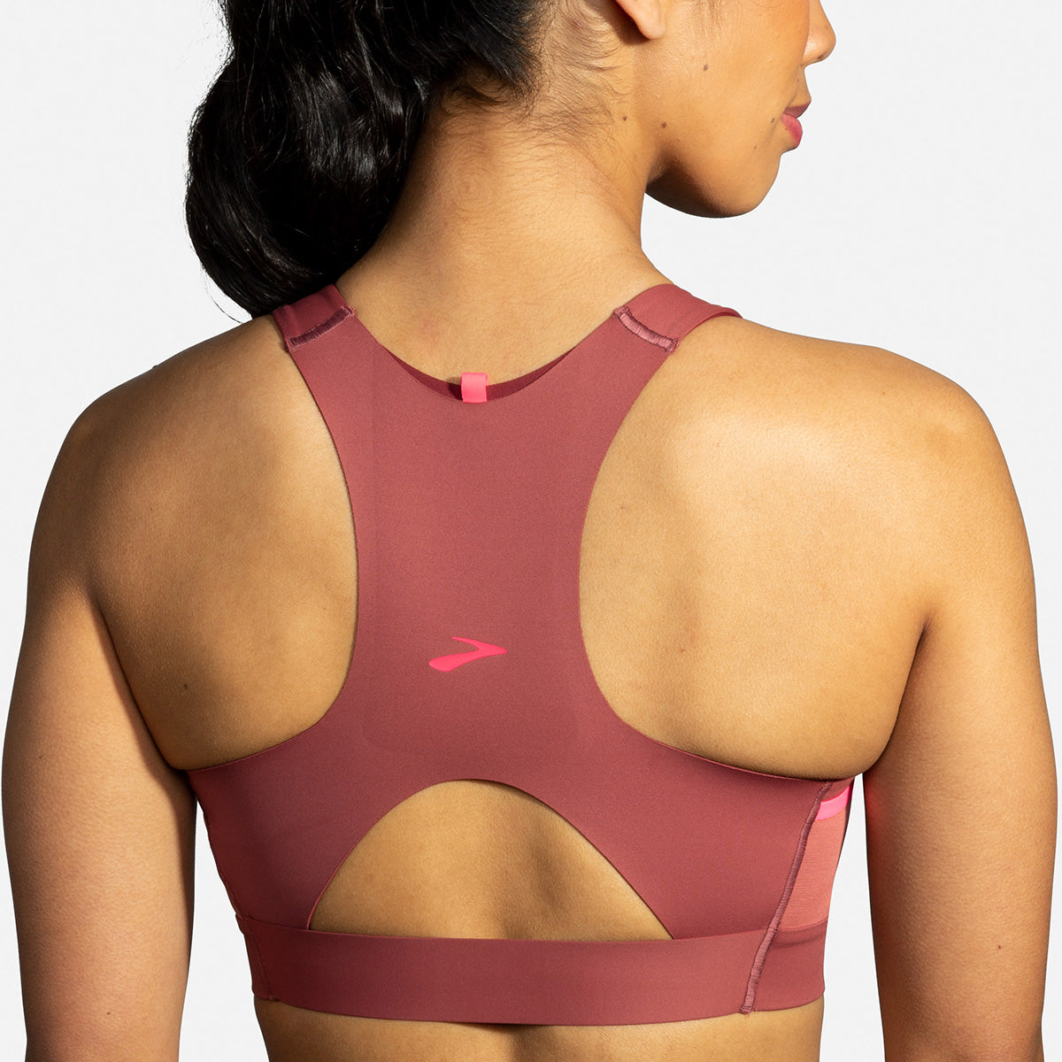 Brooks Drive 3 Pocket Run Bra - Terracotta - Fluoro Pink