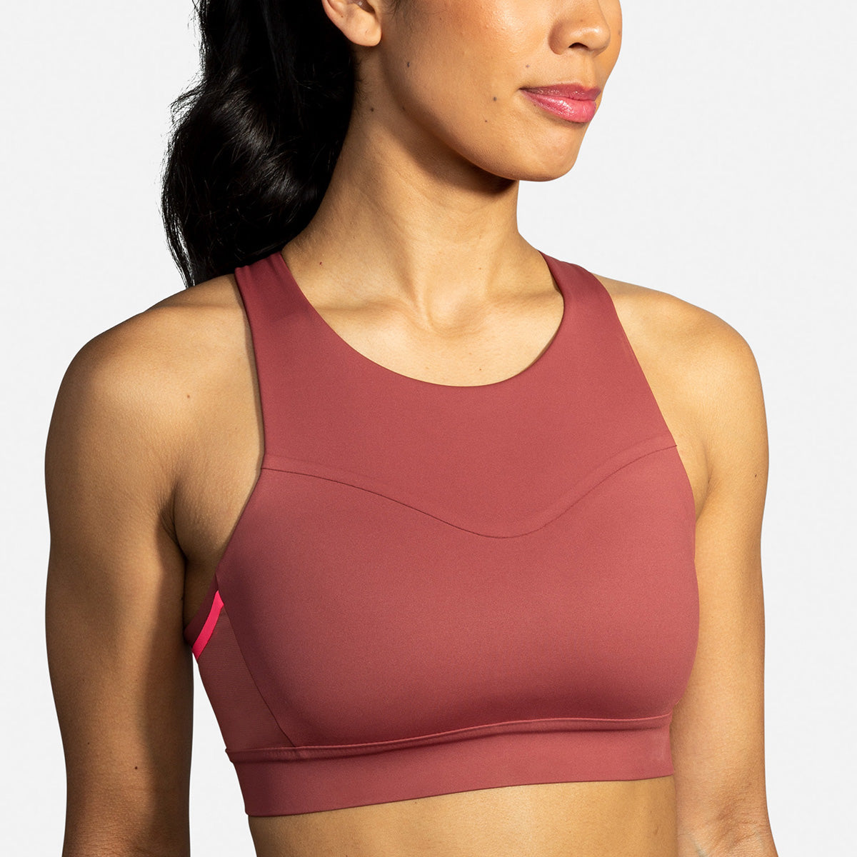Brooks Drive 3 Pocket Run Bra - Terracotta - Fluoro Pink