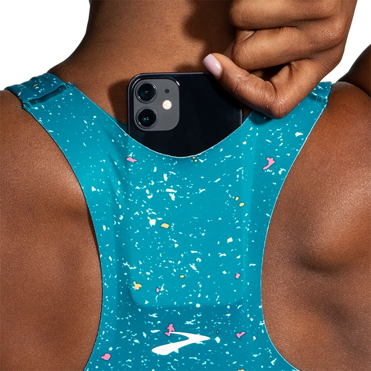 Brooks Drive 3 Pocket Run Bra - Lagoon Speckle Print