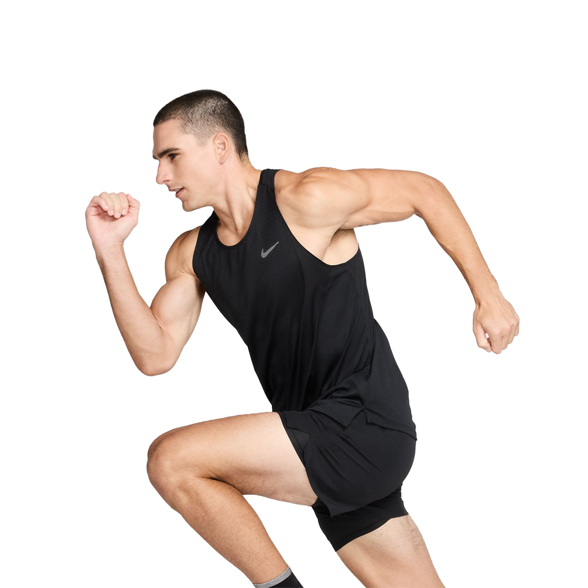 Nike Dri FIT Stride Tank Black   Grey Mens