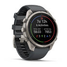 Garmin Fenix 9 Pro sportwatch in Titanium with Graphite/Black band and inReach connectivity, angled front view