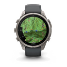 Garmin fēnix 9 Pro smartwatch in Titanium with Graphite/Black band, topographic map display