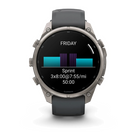 Garmin fēnix 9 Pro smartwatch in Titanium with Graphite/Black band, sprint workout display