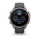 Garmin fēnix 9 Pro smartwatch in Titanium with Graphite/Black band, sleep score display
