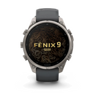 Garmin Fenix 9 Pro - Solar smartwatch in Titanium with Graphite/Black band, front view