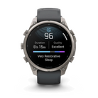 Garmin Fenix 9 Pro - Solar smartwatch, front view showing sleep score and duration