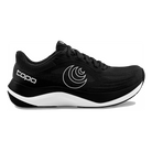 Topo Ultrafly 6 women's cushioned stability shoe in Black/White, lateral view