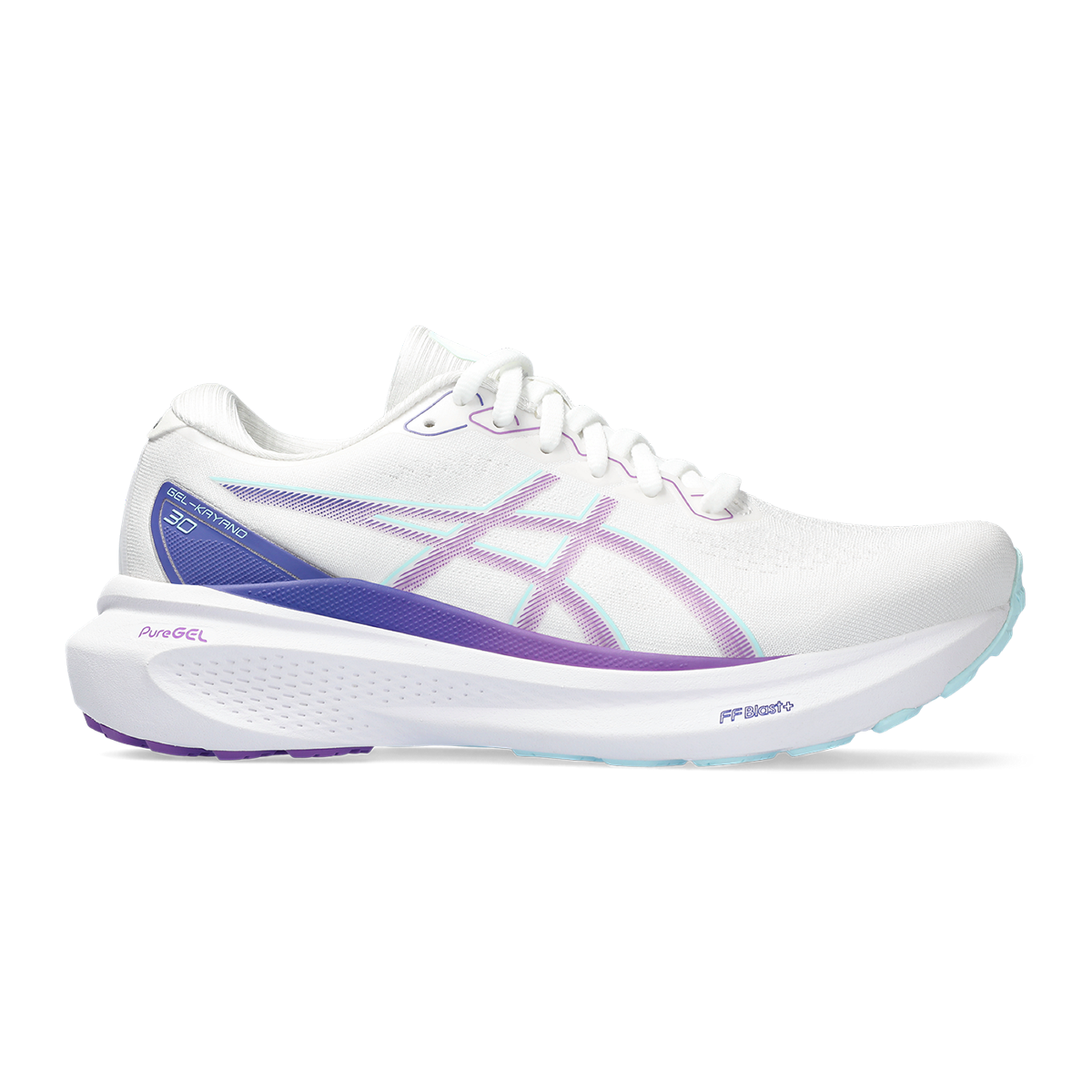 Women's GEL-KAYANO 30, White/Cyber Grape, Running Shoes